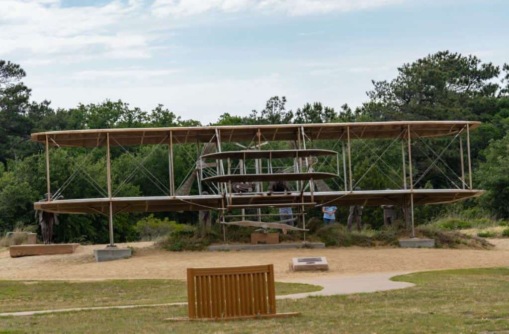 Wright Brothers Visitors Center replica outside