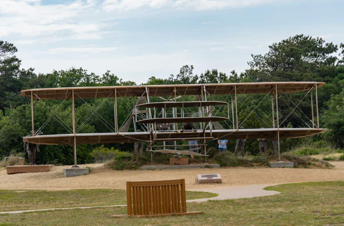 Wright Brothers Visitors Center replica outside