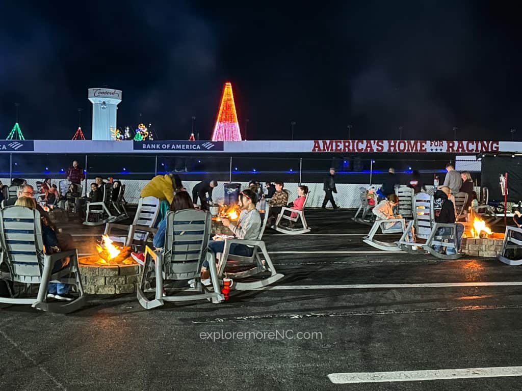 Fire pits at Charlotte Motor Speedway Christmas Lights