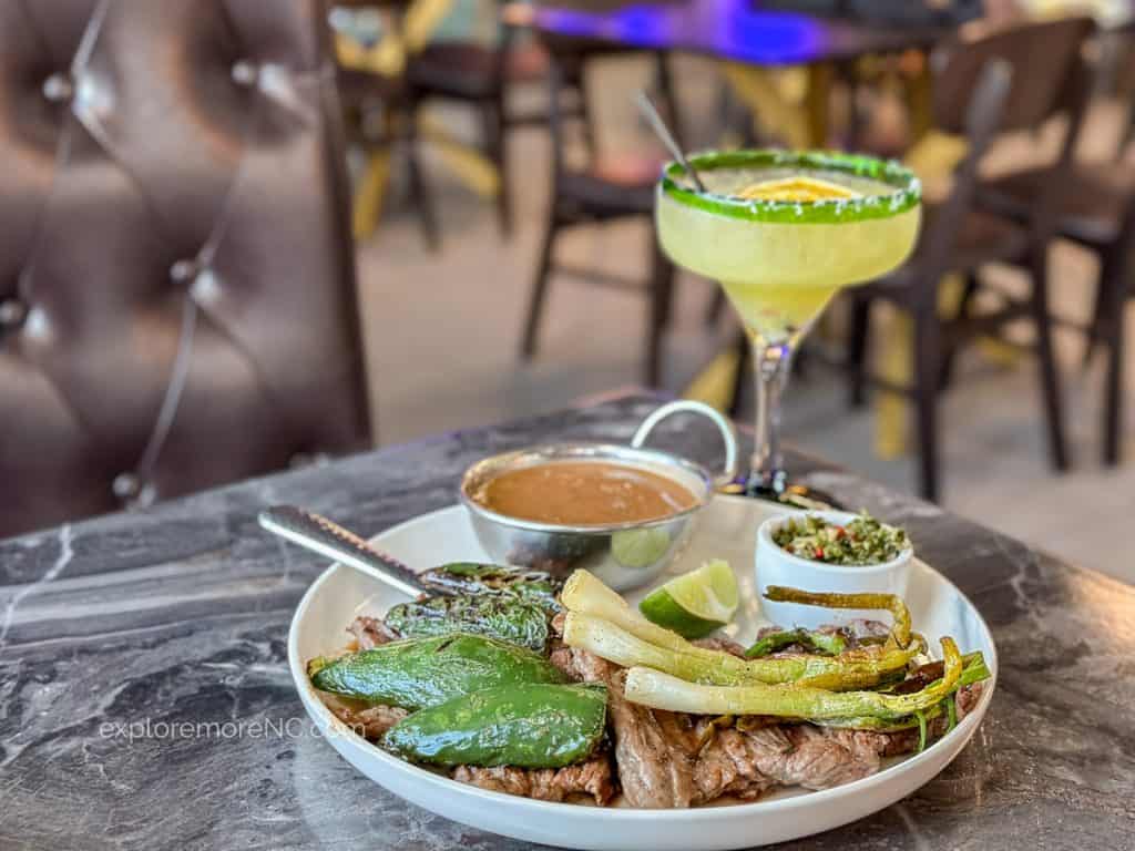 MAYA Fine Food carne asada with a margarita