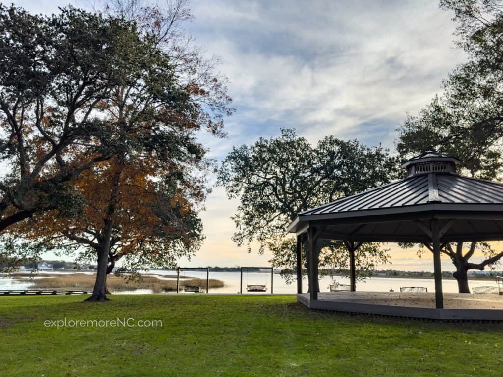 View at Sunset Beach Town Park with Gazebo and swings in the background