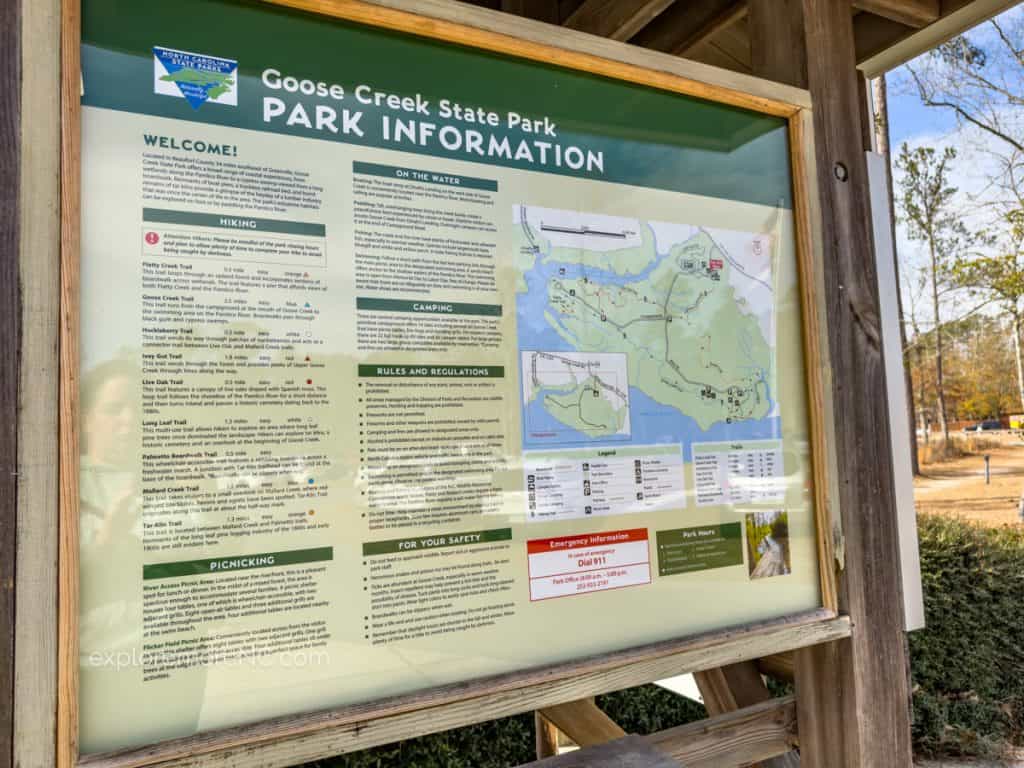 Park Information Sign for Goose Creek State Park