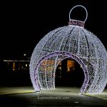 Giant illuminated ornament at Forest City Christmas Lights display in North Carolina.